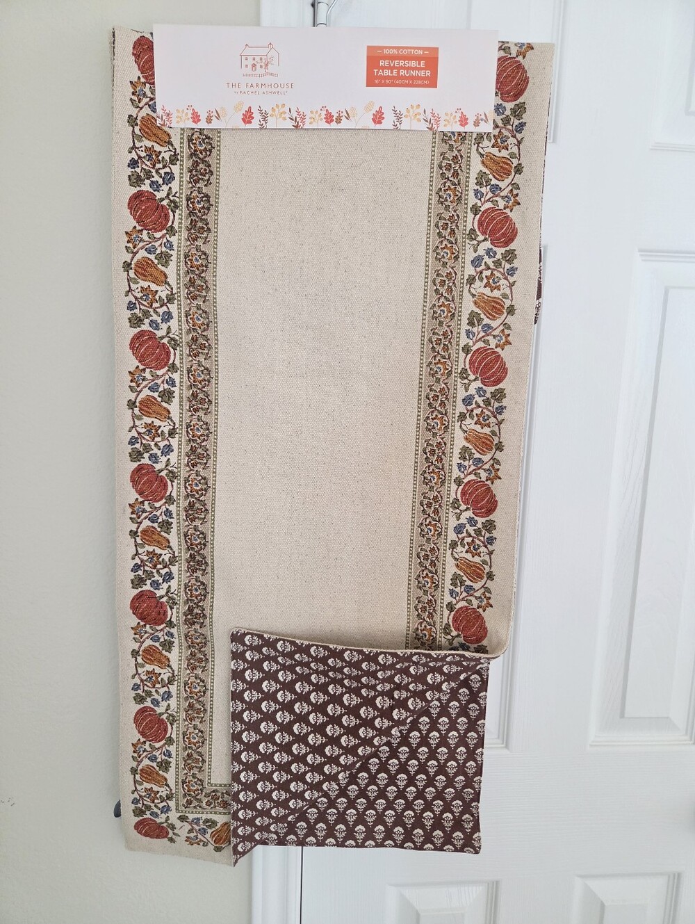 Rachel Ashwell Farmhouse Reversible Table Runner Pumpkin Autumn Harvest 16x90